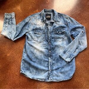 Copper Rivet Denim Factory 100% Cotton Western Pearl Snap Button Shirt Sz L